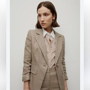 NWT Veronica Beard Battista Houndstooth Dickey Blazer in Ecru and Ochre